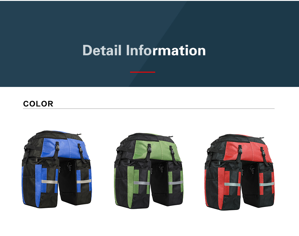 Sac de Vélo Rhinowalk 3 Dans 1 60L Sag de Biee MTB Sagle Pannier de Coupe de Seat Arrière de Grande Capacité Sac de Cyclisme - Vert