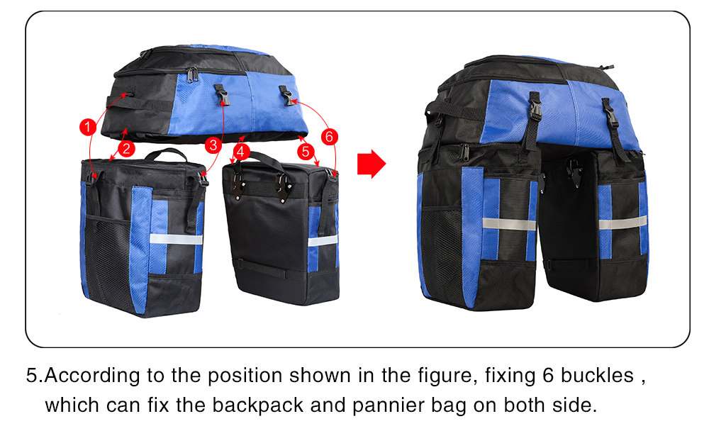 Sac de Vélo Rhinowalk 3 Dans 1 60L Sag de Biee MTB Sagle Pannier de Coupe de Seat Arrière de Grande Capacité Sac de Cyclisme - Vert