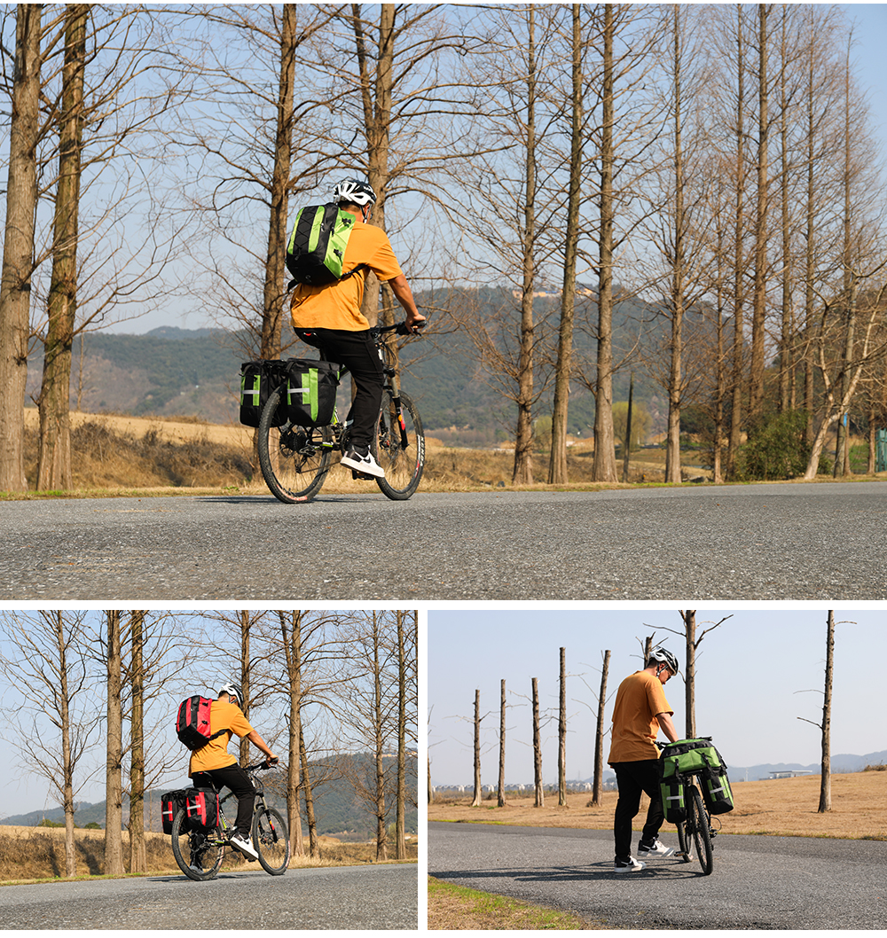 Rhinowalk 3 in 1 60 Litri in Bicicletta MTB Bike Bicchiere Con Sedile Posteriore di Grande Capacità Pannier Pack Baglatura - Verde