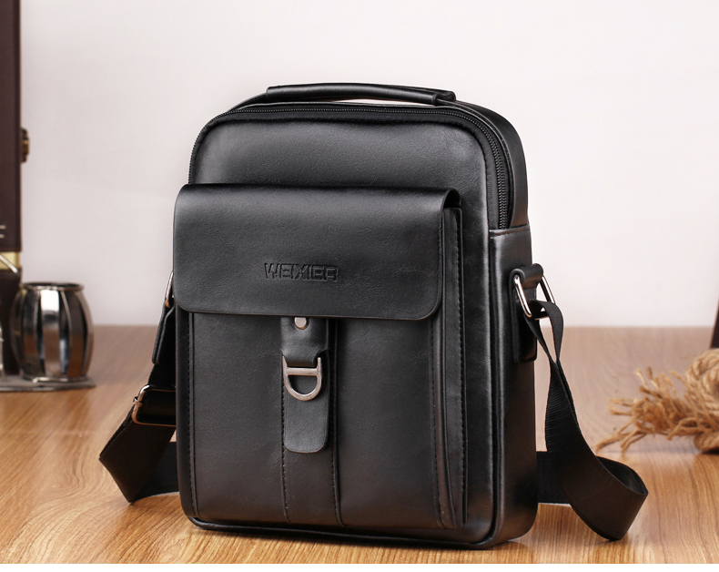 Weixier 8606 Hombres Casual PU Cuero Multi-Bolsets Crossbody Bolsa De Hombro - Negro