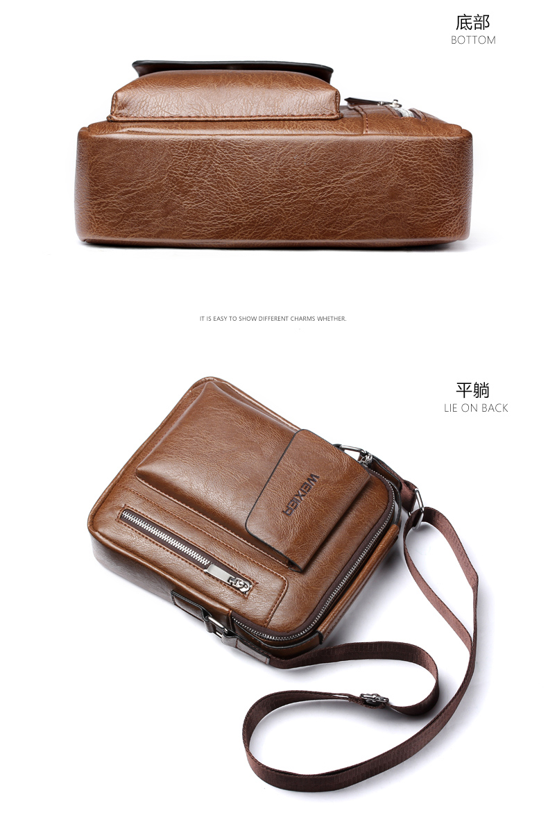 Weixier 8602 Fashion Men PU Leather Multi Pockets Crossbody Single Shoulder Bags - Marrón Claro