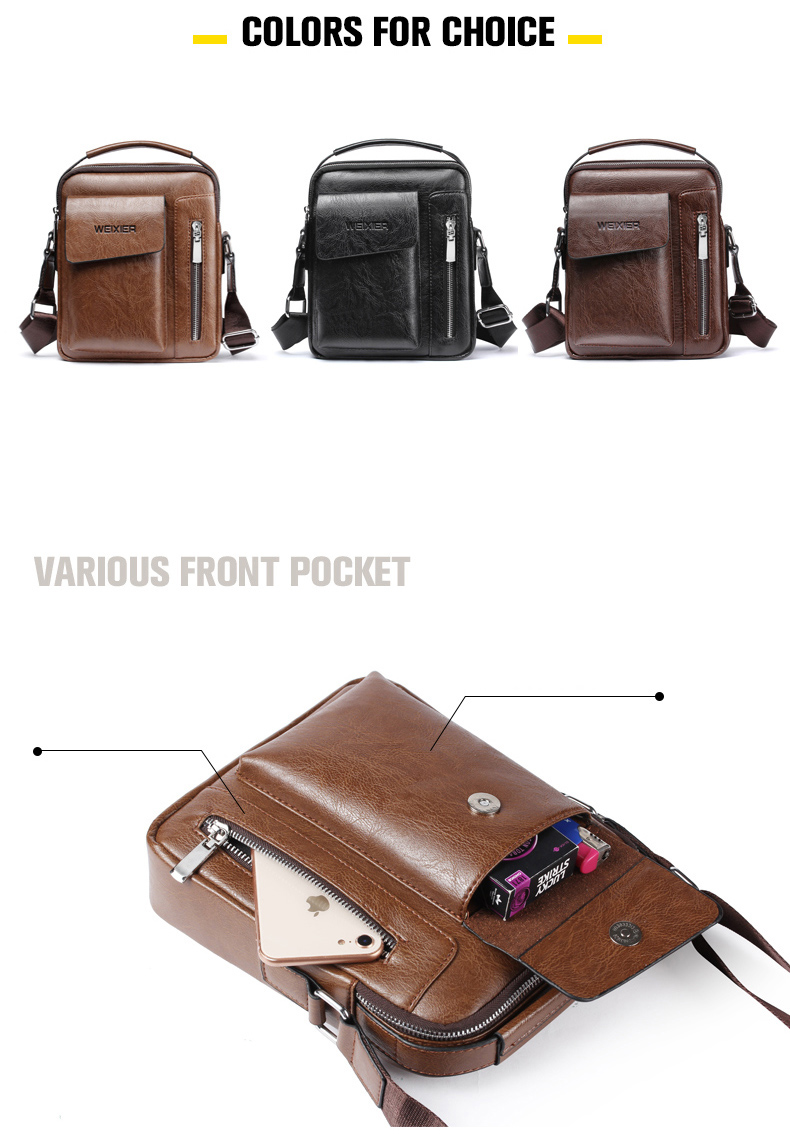 Weixier 8602 Fashion Men PU Leather Multi Pockets Crossbody Single Shoulder Bags - Marrón Claro