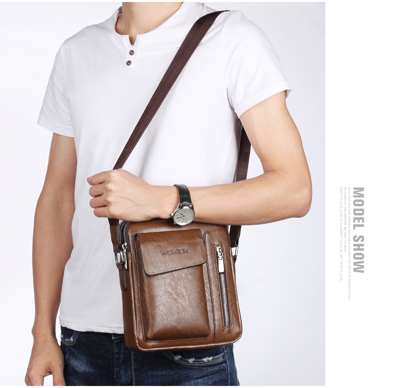 Weixier 8602 Fashion Men PU Leather Multi Pockets Crossbody Single Shoulder Bags - Marrón Claro