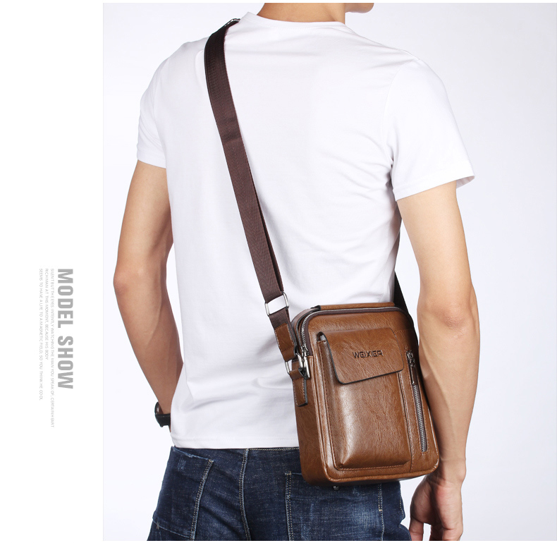 Weixier 8602 Fashion Men PU Leather Multi Pockets Crossbody Single Shoulder Bags - Marrón Claro