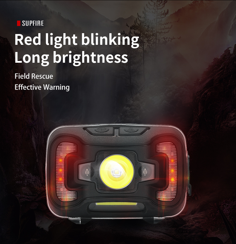 Supfire HL16 5W Wave Hand Sensor Headlight Double Light Source 5 Modes Lampe de Poche Avec COB