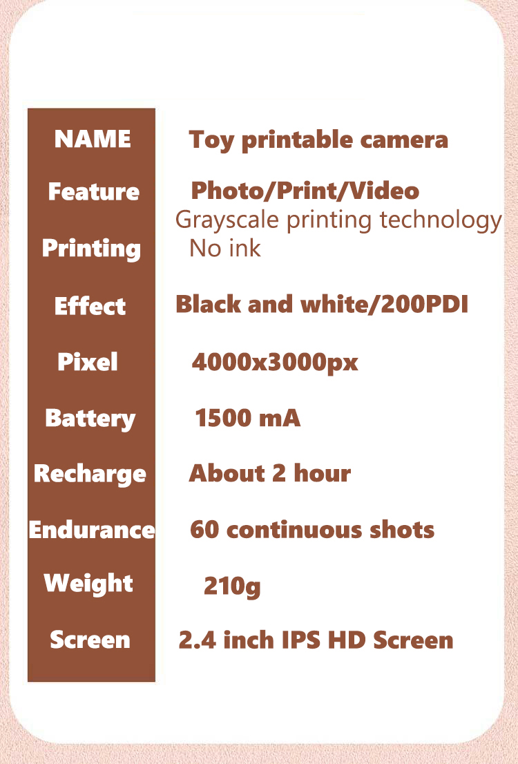 H1 Children Instant Print Camera 2.4inch 1080P HD Digital Camera with Thermal Paper