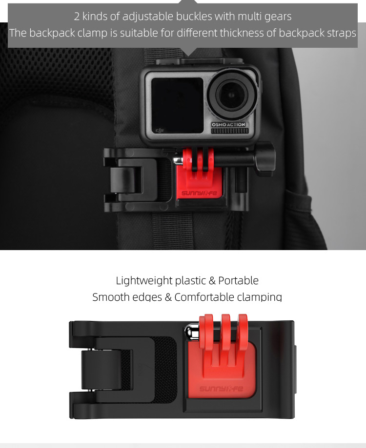 Sunnylife TY-Q9261 Sportkamera Rucksack Clip Mount Adapter Für DJI Action 2 / GOPRO 10 / INSTA360 ONE R