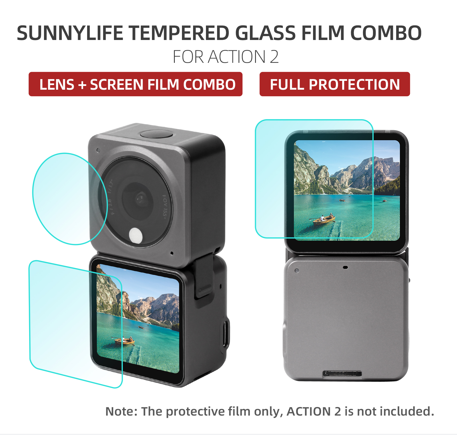 Sunnylife BHM83 Pantalla a Prueba de Arañazos de 1set + Protector de Lente Protector de Pantalla de Vidrio Templado Anti-fingerprint Para DJI Action 2 (versión Dual-scren)