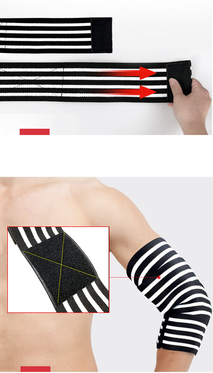 1pc Elástico Brazo Codo Envolturas Straps Bandage COMPRESSPORT STROVE STANNE PARA ENTRENAMIENTO FITNESS LANGEFING - Negro + Gris / Cuatro Rayas