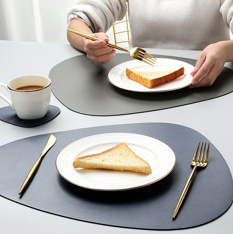 CDY002 PVC Couro de Couro Placemats Tiging Coaster Cozinha Cozinha Não Deslizamento Máquica de Mesa de Mesa, Tamanho L - Branco