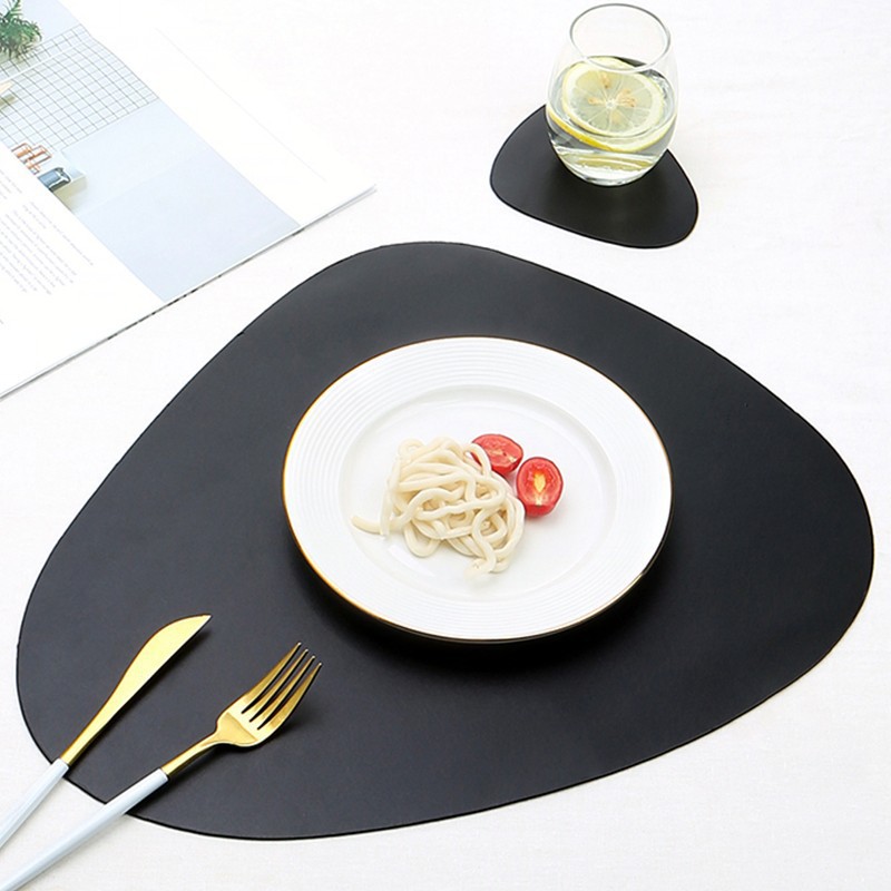 CDY002 PVC Couro de Couro Placemats Tiging Coaster Cozinha Cozinha Sem Deslizamento Mesa de Mesa de Mesa de Mesa, Tamanho L - Cinza Escuro