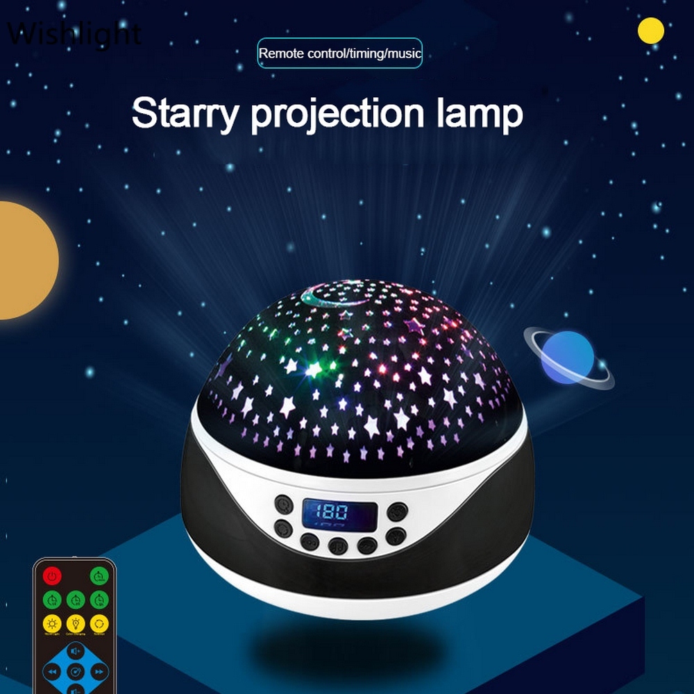 Lámpara de Proyección de Estrellas USB Música Giratoria LED Colorido Night Light Creative Music Proyector - Negro