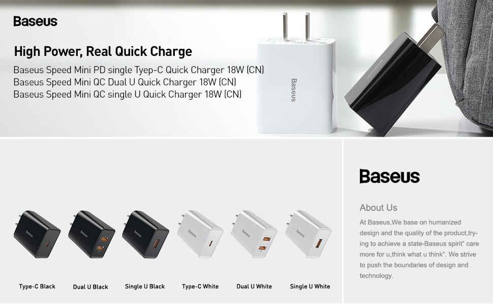 BASEUS 18W Fast Charger Travel USB Wall Charger Adapter CN Standard Plug with 2 USB Outputs – White