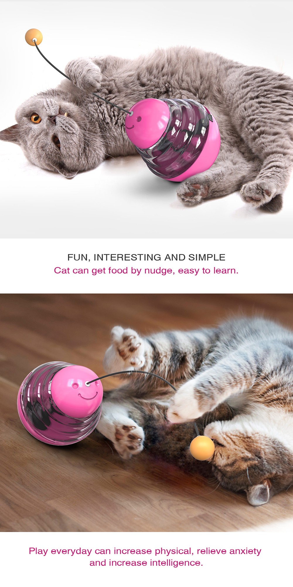 Pet Tumbler Cat Toys Leaky Food Ball Cat Stick Toy Ball - Rose-2