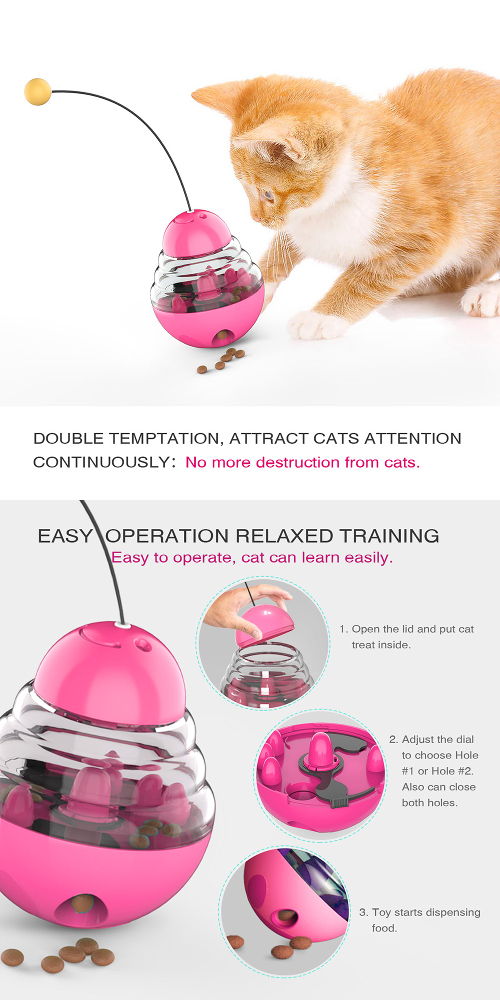 Pet Tumbler Cat Toys Leaky Food Ball Cat Stick Toy Ball - Rose-3