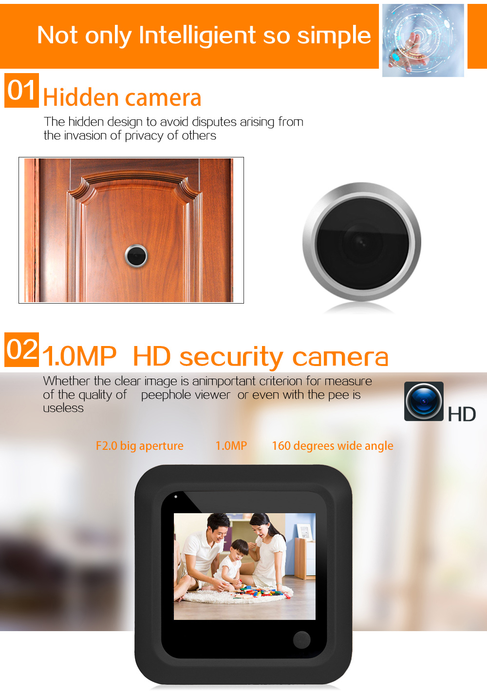 Visor de Puerta Digital de 2.4 Pulgadas Home Home Smart Touletbell Security Door Peephole Cat Eye