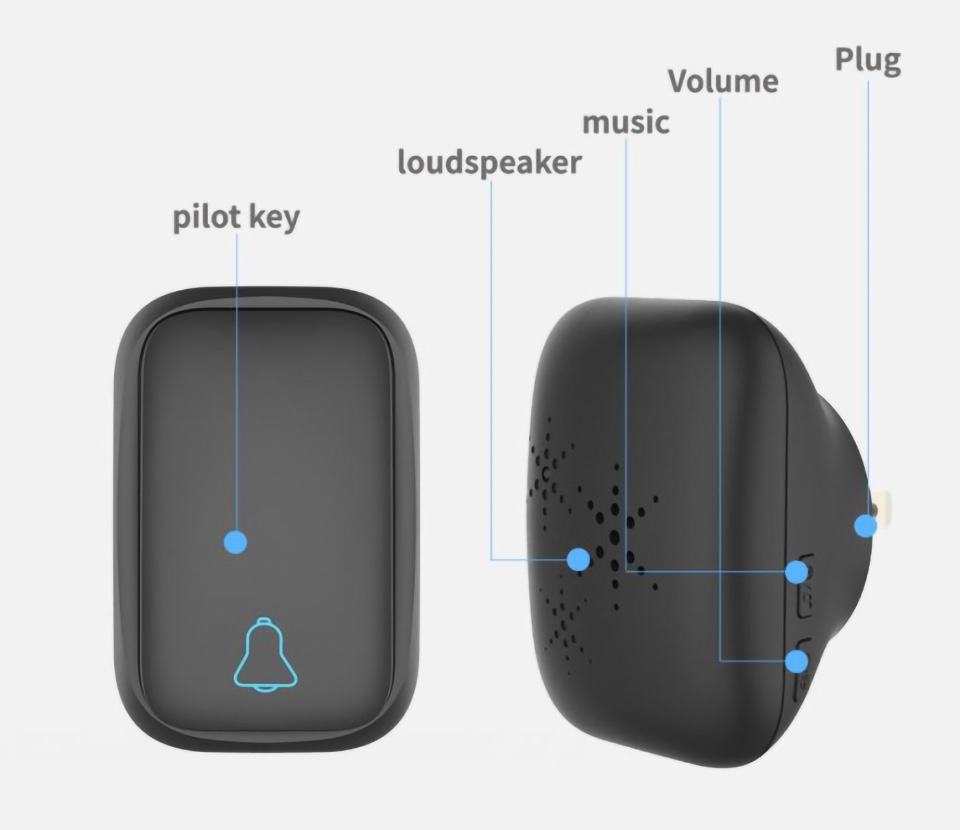 TS-K111 Door Sem Fio IP68 Alarme do Kit de Sino de Porta à Prova D'água Com 38 Melodias, 2 Sinos de Porta e 1 Botão - Black/US Plug