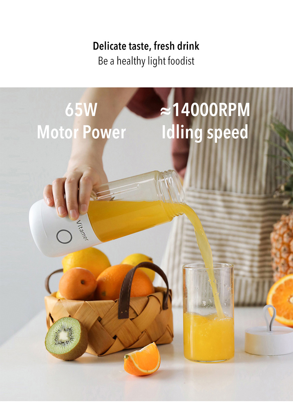 Vitamer 350ml Portátil Fruta Elétrica Juicer USB Recarregável Smoothie Máquina Máquina Cozinha Misturador De Frutas Copo Juicing Copo - Branco