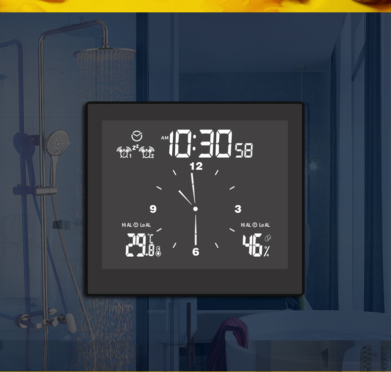 Reloj de Alarma Digital IP65 Reloj de Succión de Baño de Baño de Ducha Impermeable - Blanco