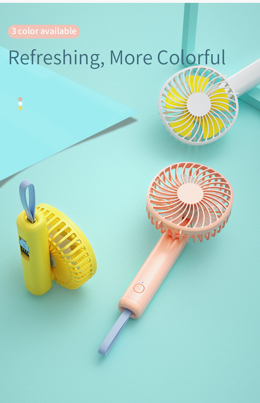 ESSAGER Handheld Fan Portable Summer Cooling Fan with 3 Speed Mode Pink