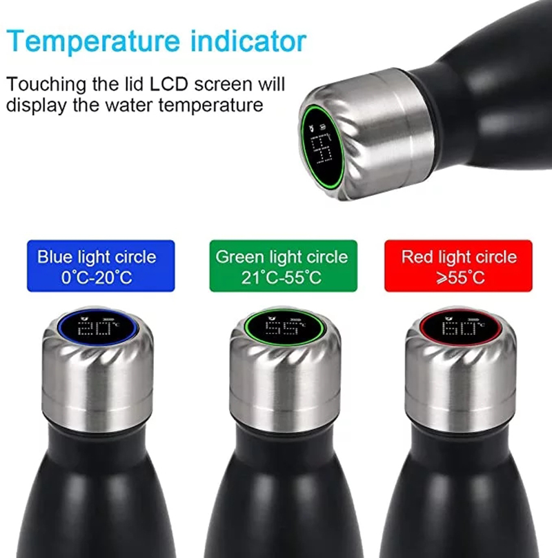 Coupe D'acier Inoxydable À L'isolation 500 Ml D'affichage LCD De La Bouteille D'eau Intelligente De Rappel Avec Stérilisation UV