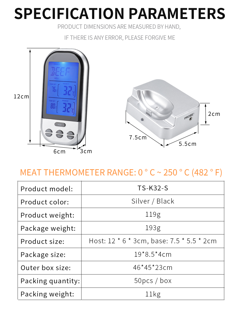 Sonda Bidirezionale TS-K32 Strumento di Misurazione Della Temperatura Della Temperatura Del Forno Alimentare Multifunzionale. - Nero