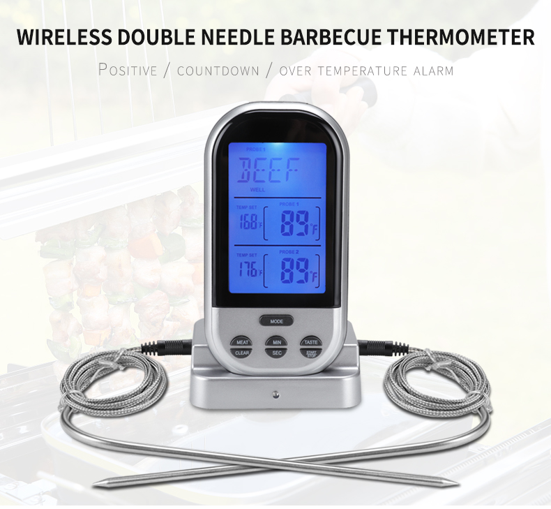 TS-K32 Sonde Bidirectionnelle Thermomètre Sans Fil Multifonctionnel Thermomètre Food Four Temperature Mesurement (BPA Free, FDA Certificated) - le Noir