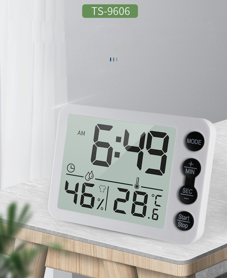 TS-9606 Kreativer Indoor-Thermo-Hygrometer-Wecker Mit Timer-Funktion - Schwarz-Weiss