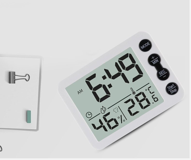 TS-9606 Kreativer Indoor-Thermo-Hygrometer-Wecker Mit Timer-Funktion - Schwarz-Weiss