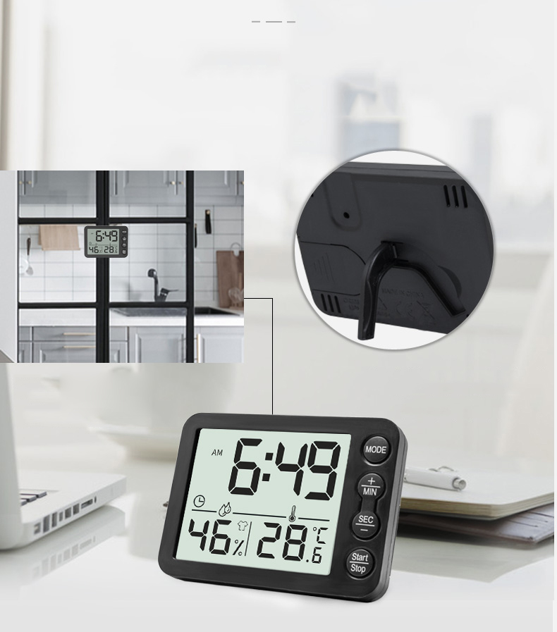 TS-9606 Kreativer Indoor-Thermo-Hygrometer-Wecker Mit Timer-Funktion - Schwarz-Weiss