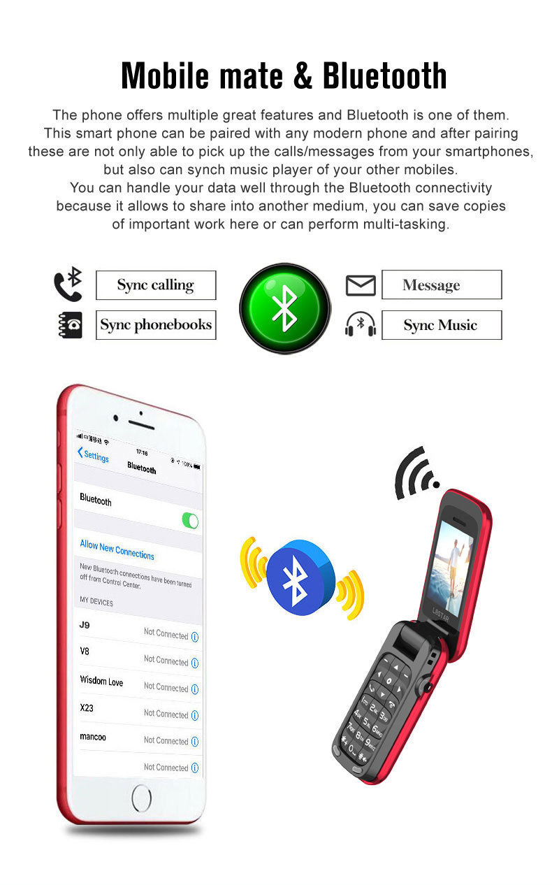 L8star BM60 Elderly Flip Mobile Phone 1.1 '' Screen MP3 GSM 850 / 900 / 1800 / 1900 Mini Cellulare - Rosso