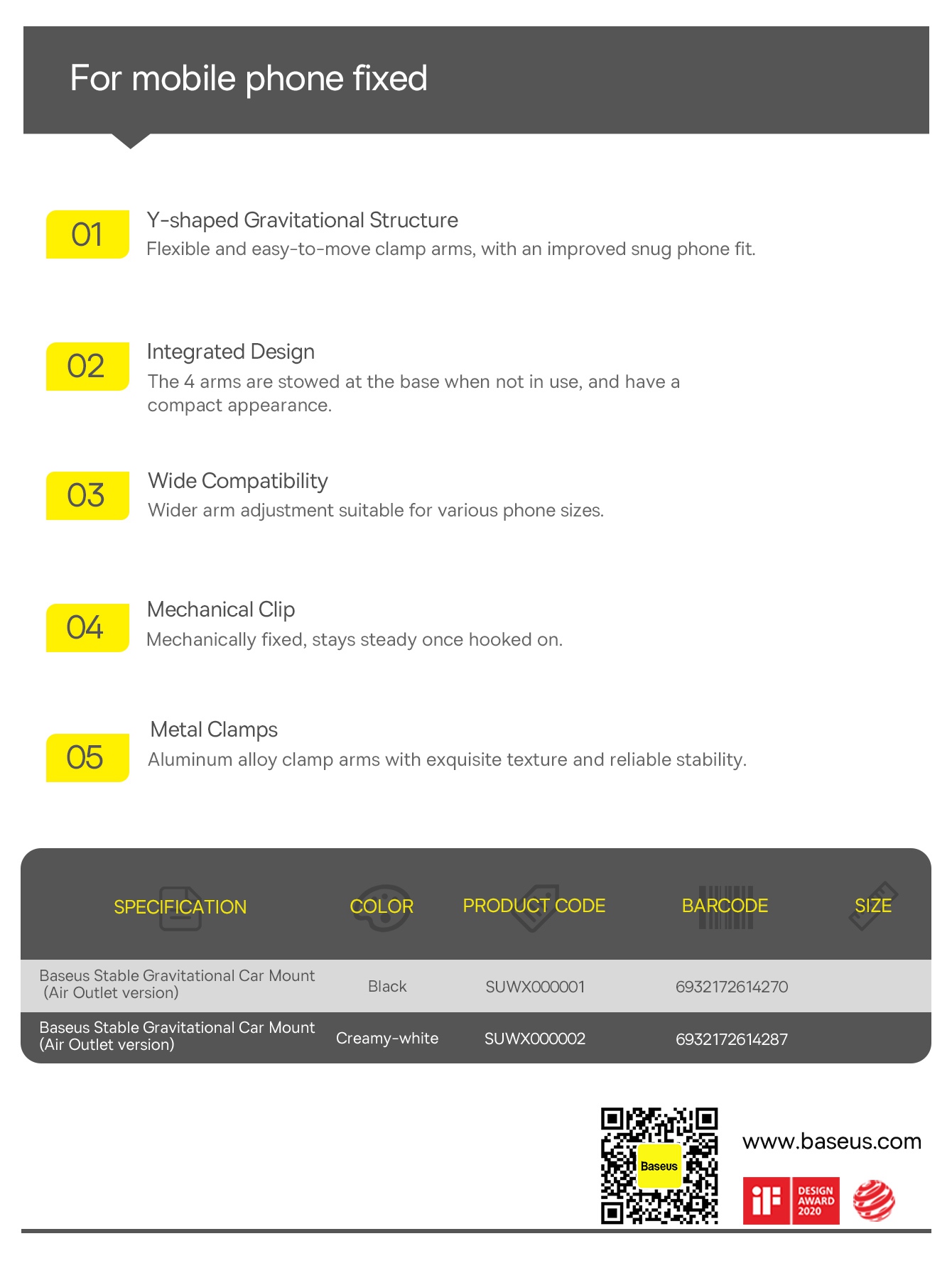 BASEUS Stable Gravitational Car Mount Air Outlet Mobile Phone Holder Bracket - Black