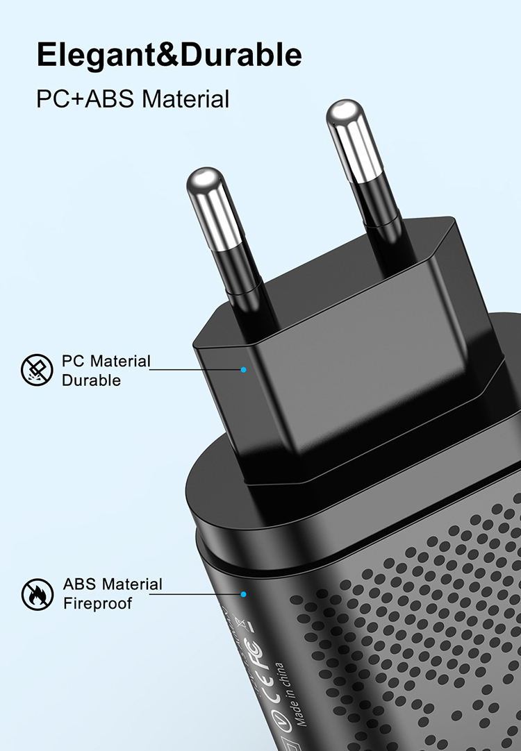 Uslion QC 3.0 Caricatore a Parete a Doppia Porta USB-A+ Type-C di Tipo c - Plug