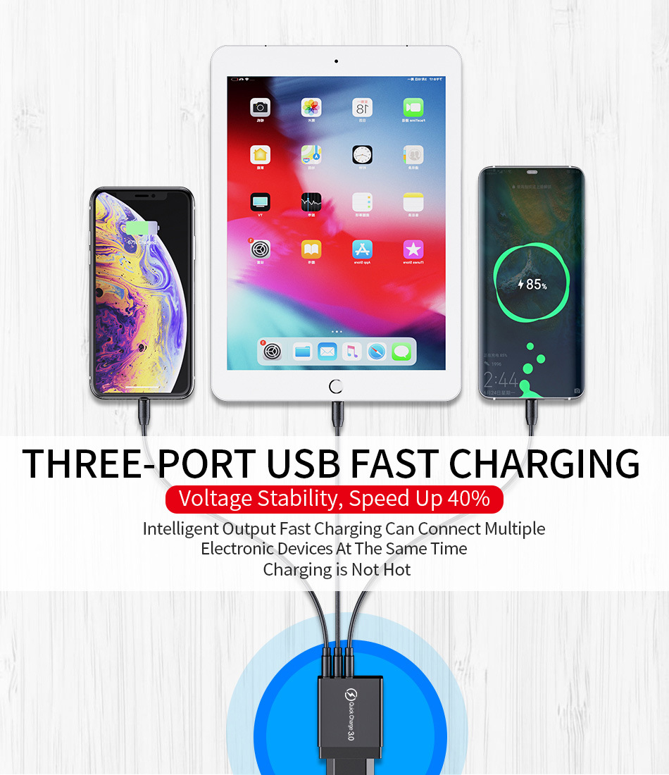 Elough 3 USB Port Wall Charger Universal 30W Digital Display Телефон Зарядное Устройство Adapter Power Power - Белый