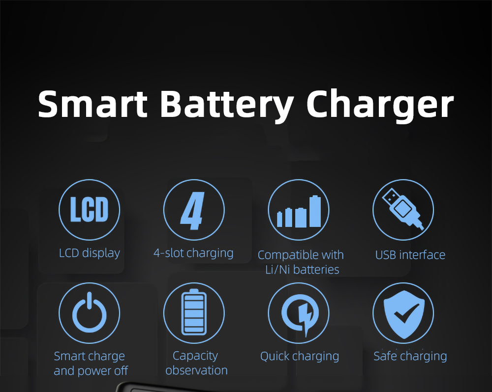 ESSAGER ECDQ-D401 Chargeur de Batterie à 4-Slot 18650 Charge de Batterie Rechargeable Universal Charge Pour AA AAA Lithium Li-ion Batteries