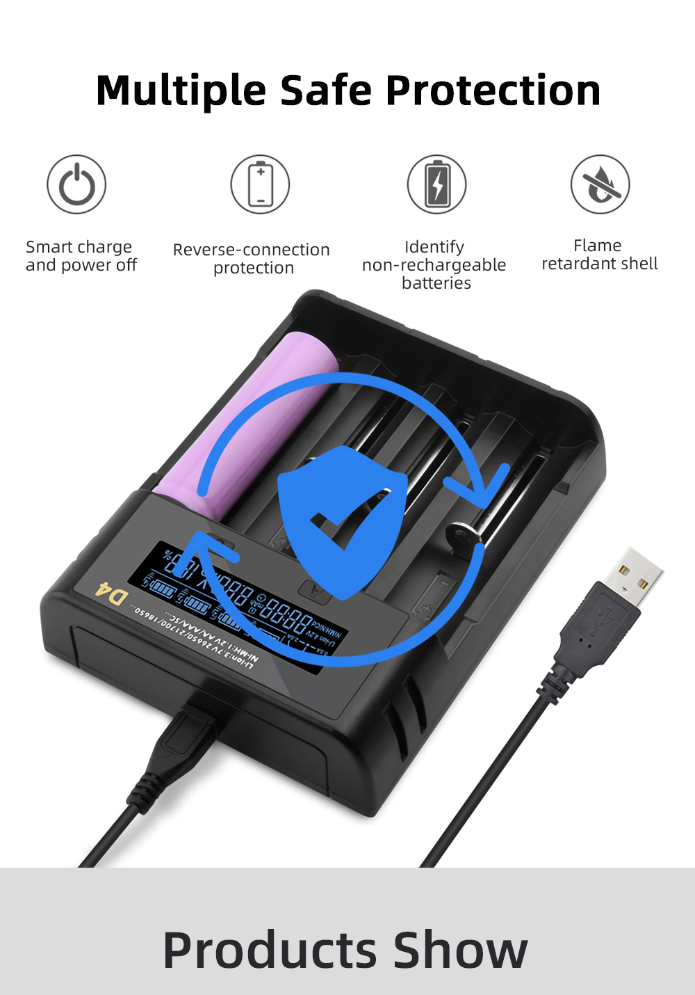 ESSAGER ECDQ-D401 Chargeur de Batterie à 4-Slot 18650 Charge de Batterie Rechargeable Universal Charge Pour AA AAA Lithium Li-ion Batteries