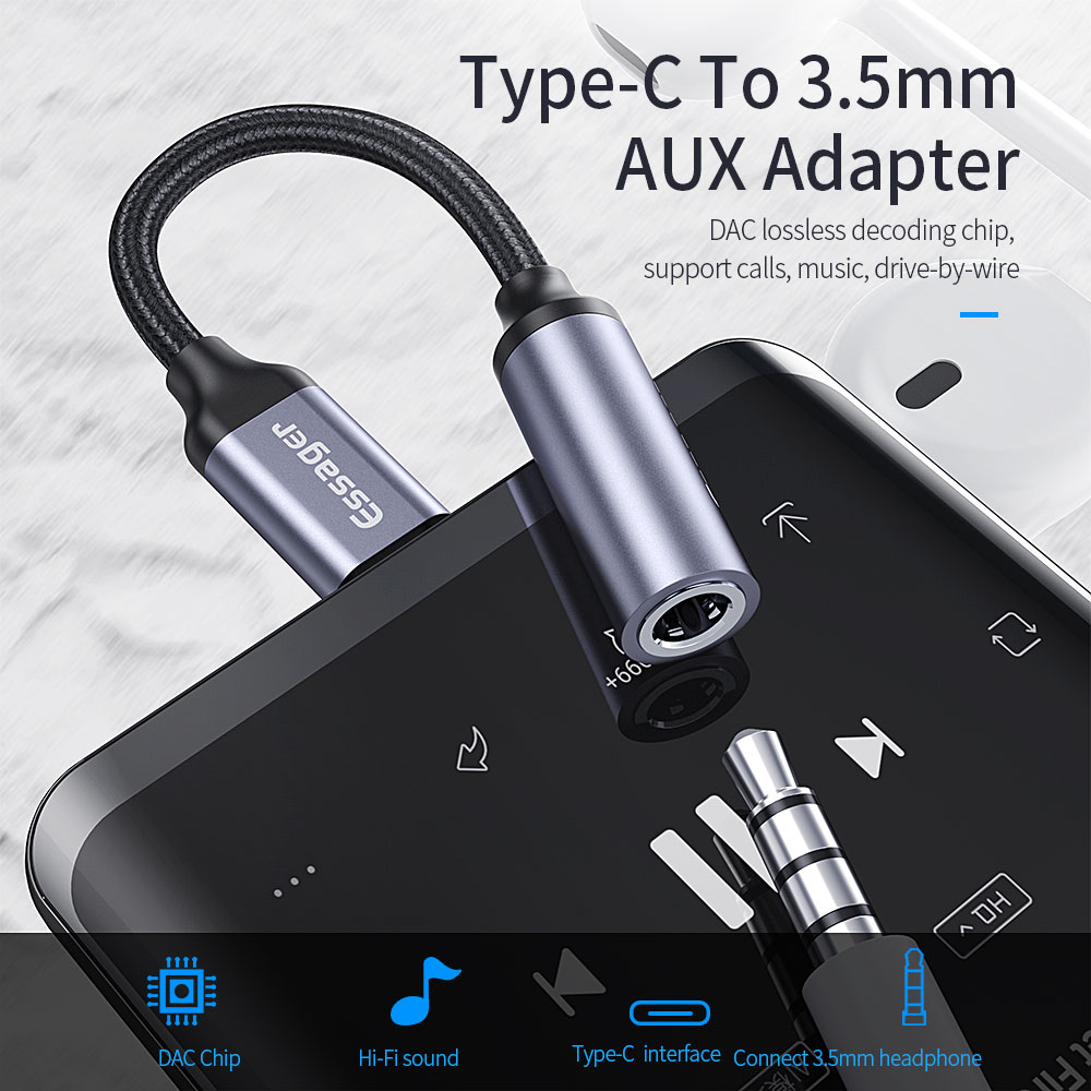 Essager E01 Tipo C a 3,5mm Jack AUX Fone de Ouvido Cabo Para Huawei P30 P20 Pro Xiaomi Mi USB C Conversor de Áudio de Fone de Ouvido de 3,5 mm