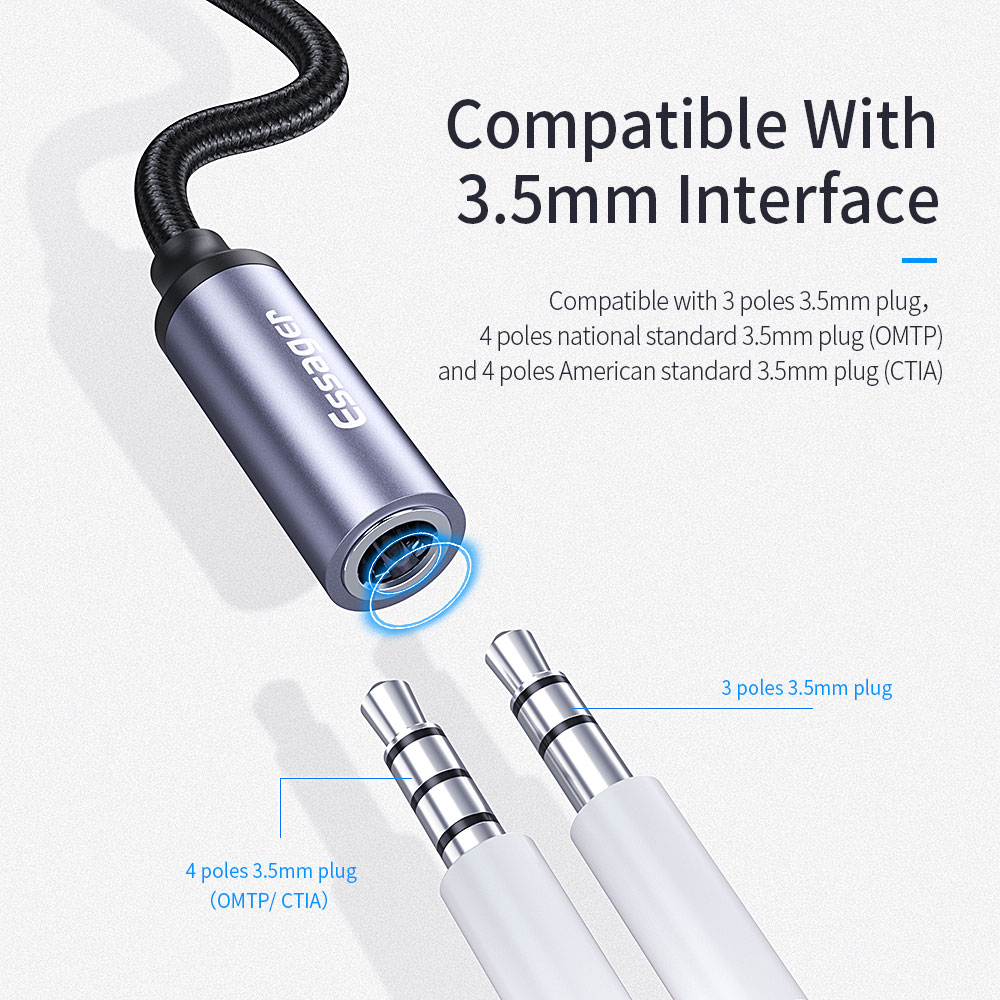 Essager E01 Tipo C a 3.5 mm Cable de Adaptador de Auriculares Aux Aux Para Huawei P30 P20 Pro Xiaomi Mi USB C 3.5 mm Converter de Audio Auricular