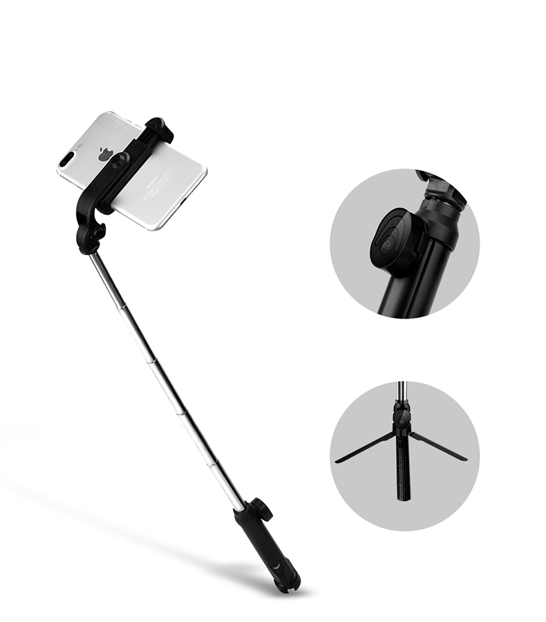 XT10 Selfie Stick Tripod Extendable Bluetooth Selfie Stick with Remote Control - Black