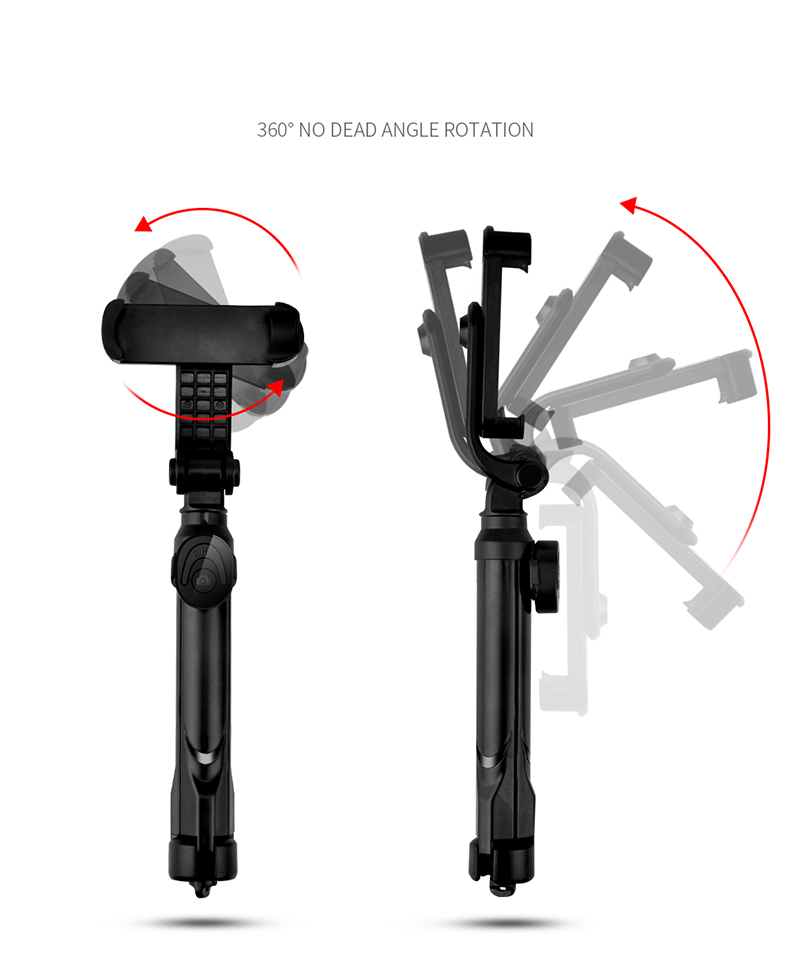 Trípode estensibile per asta selfie XT10 con Bluetooth e telecomando - Nero.