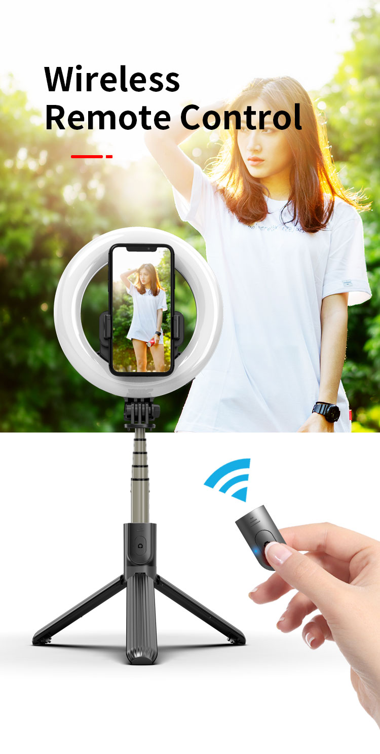 L07 Bluetooth Selfie Stick Trípode Con Luz de Anillo LED de 5 Pulgadas