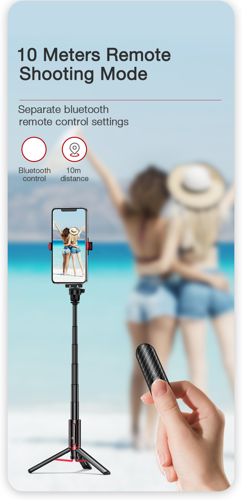 Seajic Oth-ab302 Anti-shake Handheld Gimbal Stabilising Bluetooth Remote Control Stick Stick Trépied Pour Téléphone et Appareil Photo - le Noir