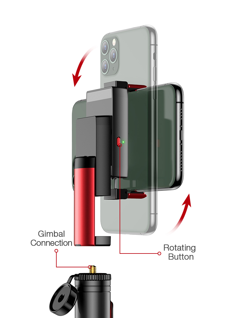 Seajic Oth-ab302 Anti-shake Handheld Gimbal Stabilising Bluetooth Remote Control Stick Stick Trépied Pour Téléphone et Appareil Photo - le Noir