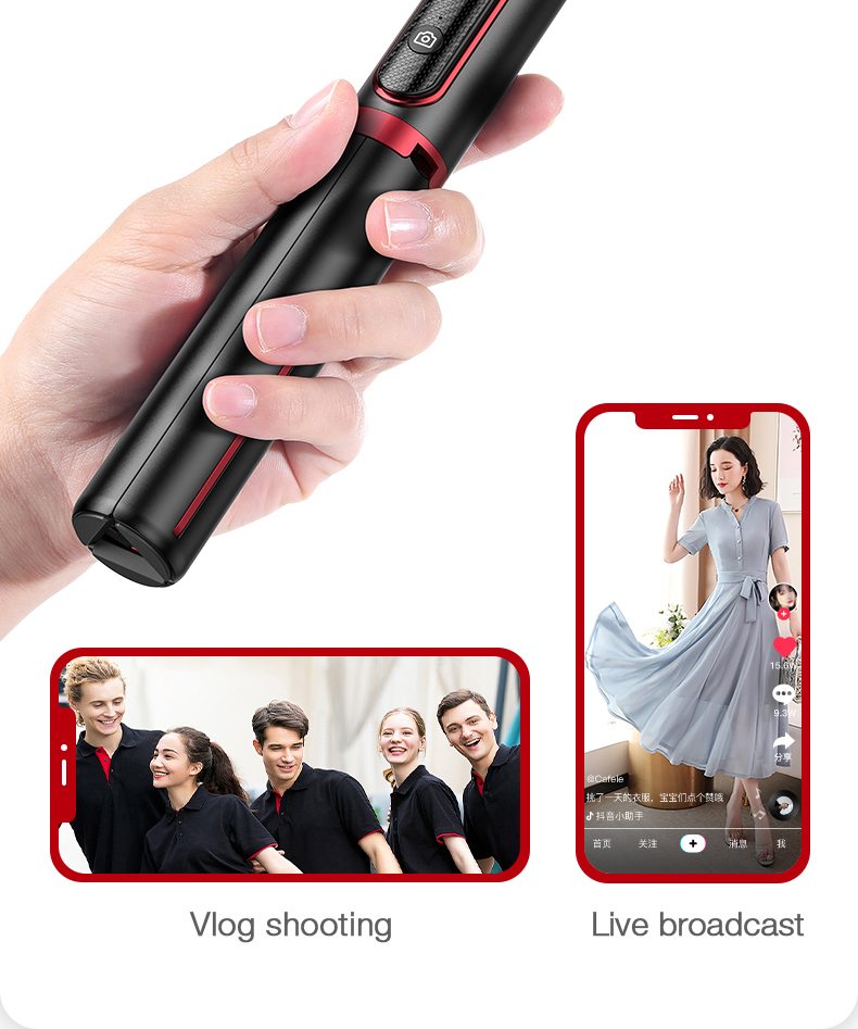 Seajic Oth-ab302 Anti-shake Handheld Gimbal Stabilising Bluetooth Remote Control Stick Stick Trépied Pour Téléphone et Appareil Photo - le Noir