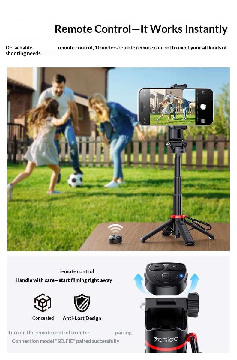 YESIDO SF36 Mini Selfie Stick Bluetooth-compatible Remote Control Portable Tripod Stand — lifestyle 3