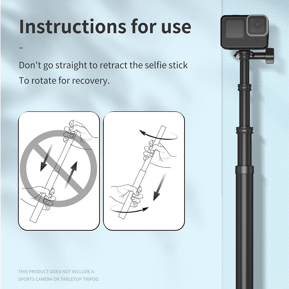 Telesin IS-MNP-300 3 Metros de Fibra de Carbono Selfie Stick Stick Telescópica Varilla de Extensión Monópodo Para Gopro