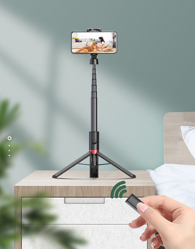 Seajic AB403 Stick Stick Trépied Extensible 2 en 1 Aluminium Bluetooth Selfie Stick Avec Déclencheur à Distance - Blanche / Argent