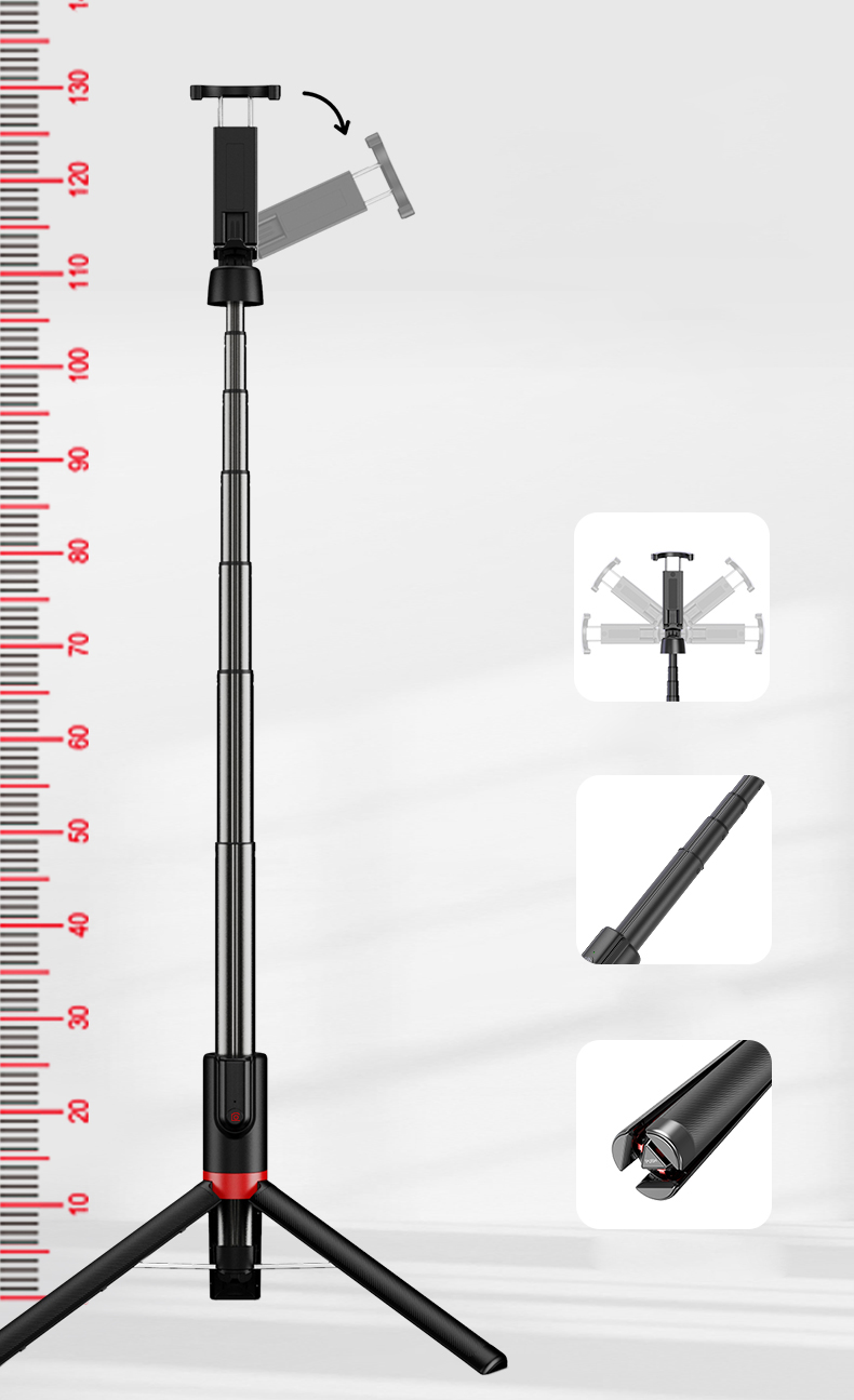 Seajic AB403 Selfie Stick Trípode Extendible 2 en 1 Selfie de Aluminio Bluetooth Stick Con Obturador Remoto - Blanco / Plata