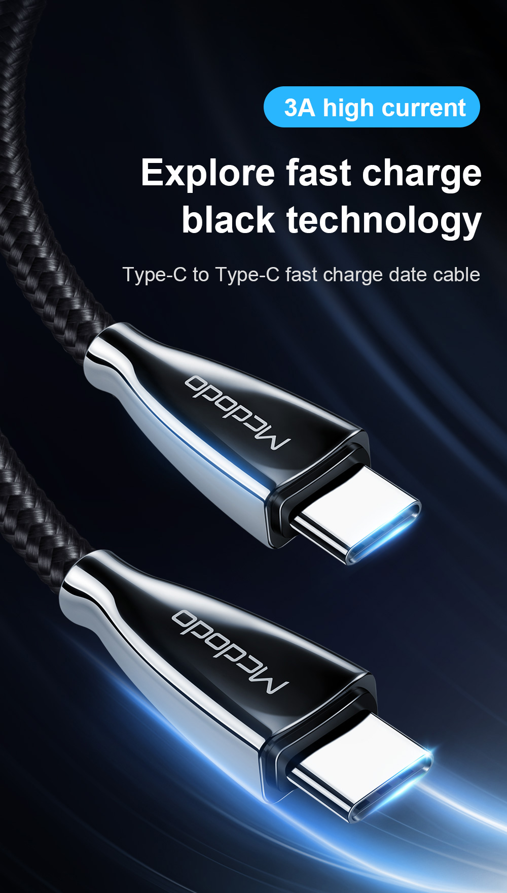 Mcdodo Nylon Trenzó 1.5M USB-C a USB-C Fast Charger Cable Para Samsung Huawei Xiaomi