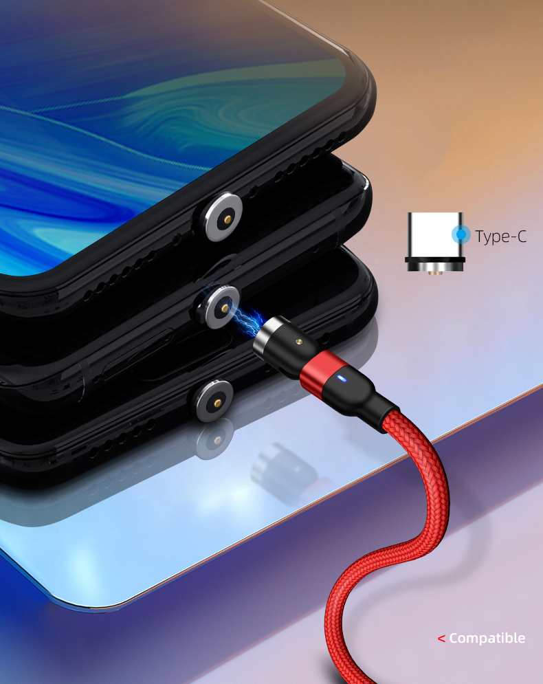 1m 2A USB à USB-C / Câble de Charge Magnétique de Flexion de Flexion Rotatif en Nylon de Type c - Rouge